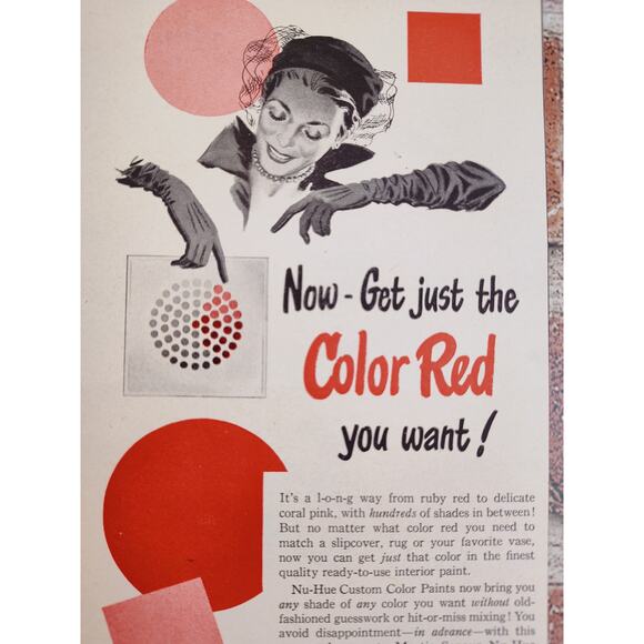 1950 Martin-Senour Nu-Hue Custom Color Paint‎ Reds Elegant Woman Vtg Print Ad - Picture 1 of 6
